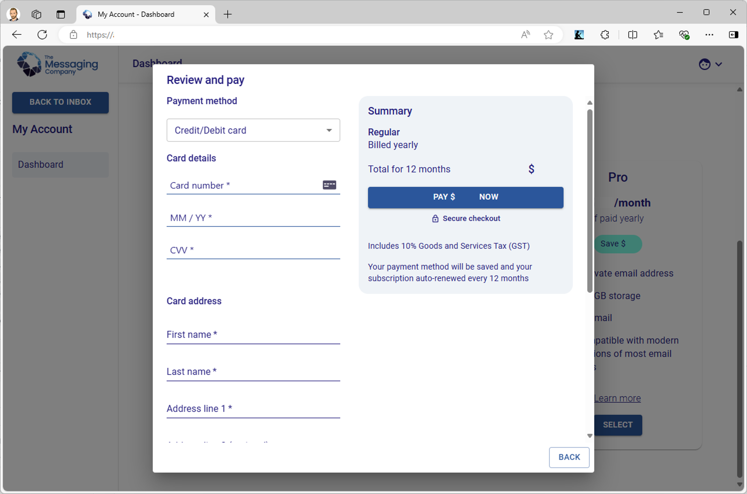 Webmail - Inbox - Menu shown - My Account - Review and pay.png