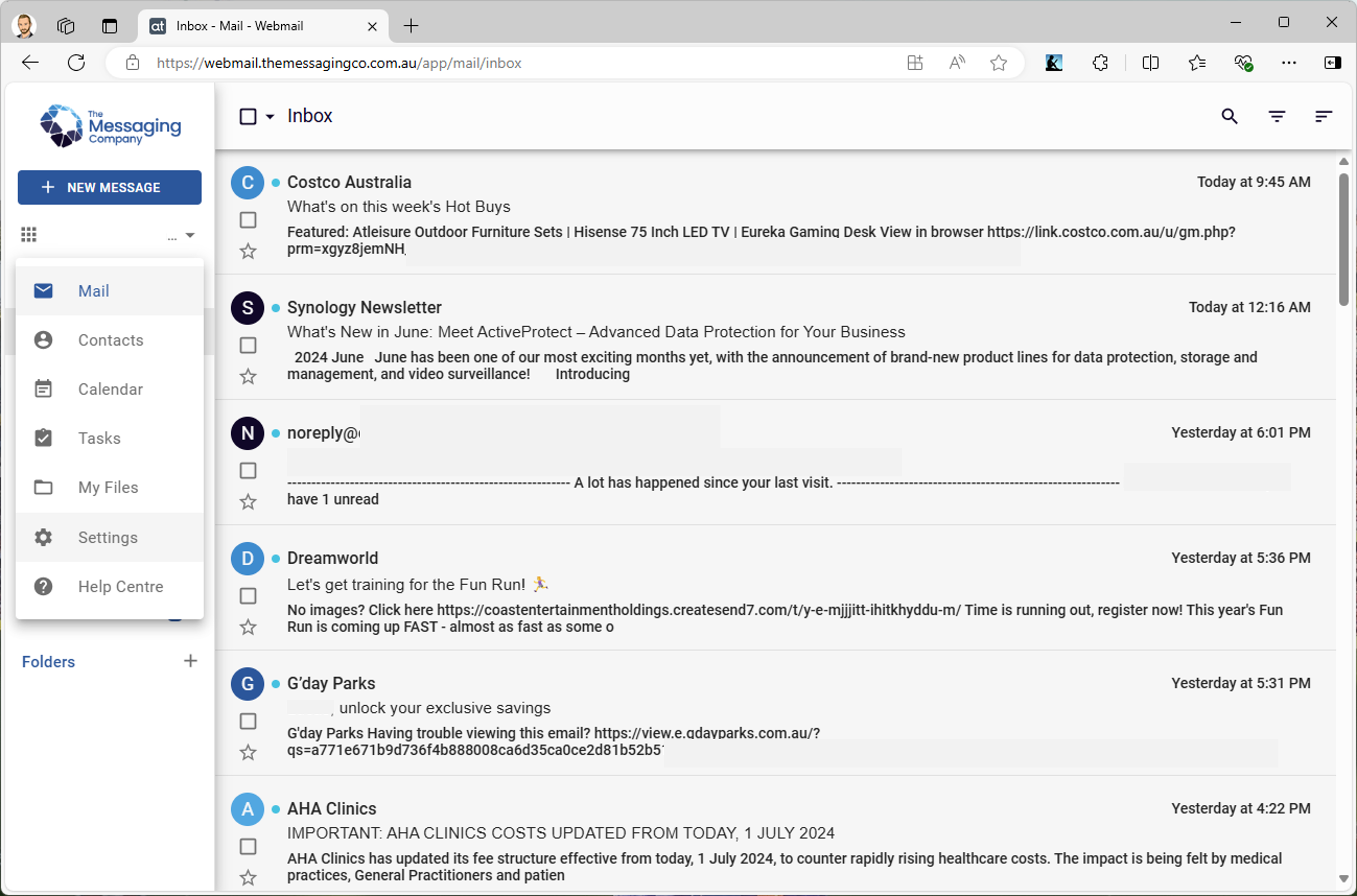Webmail - Inbox - Menu selected.png