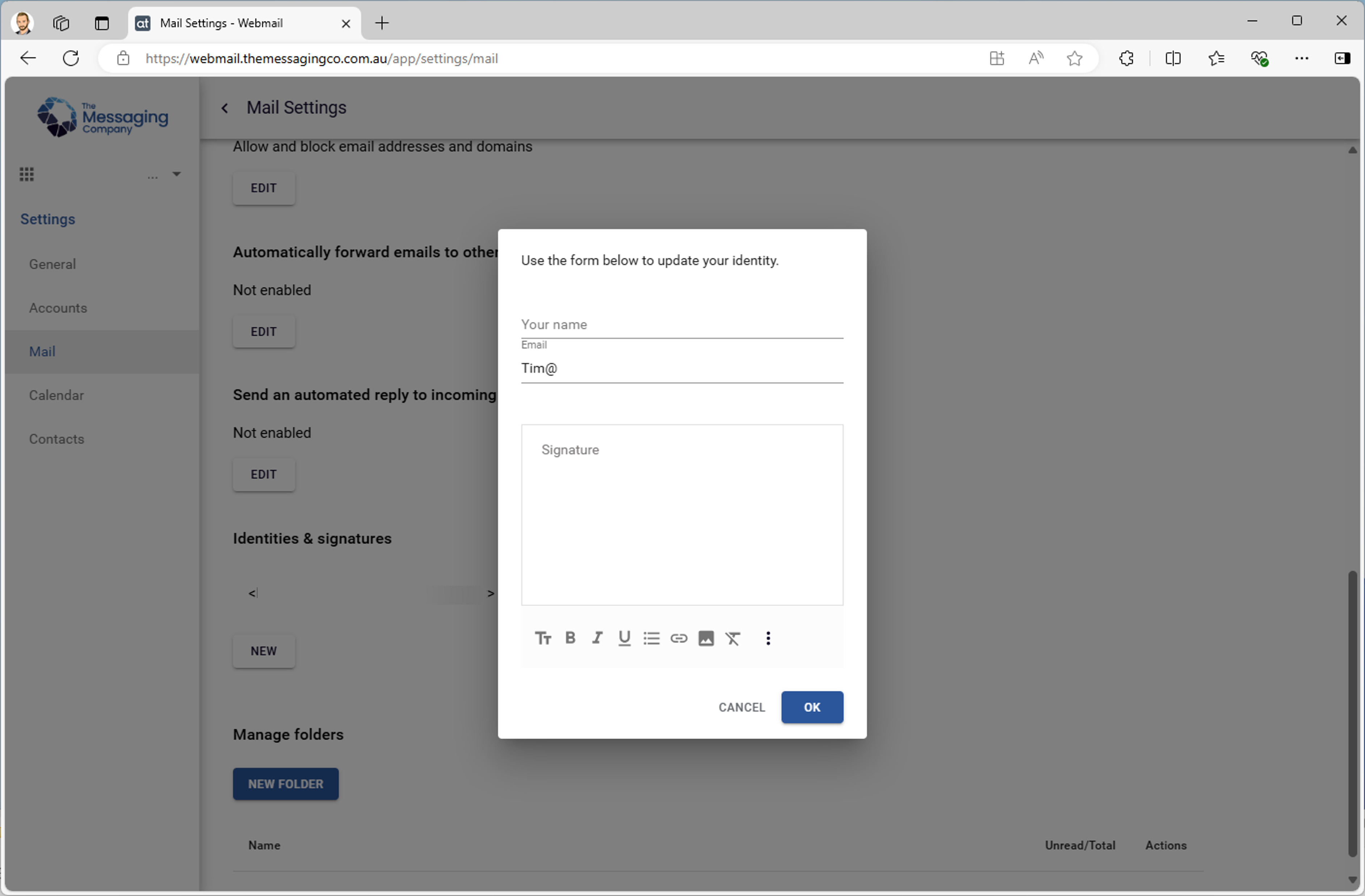 Webmail - Menu - Identities & signatures - Enter your name.png