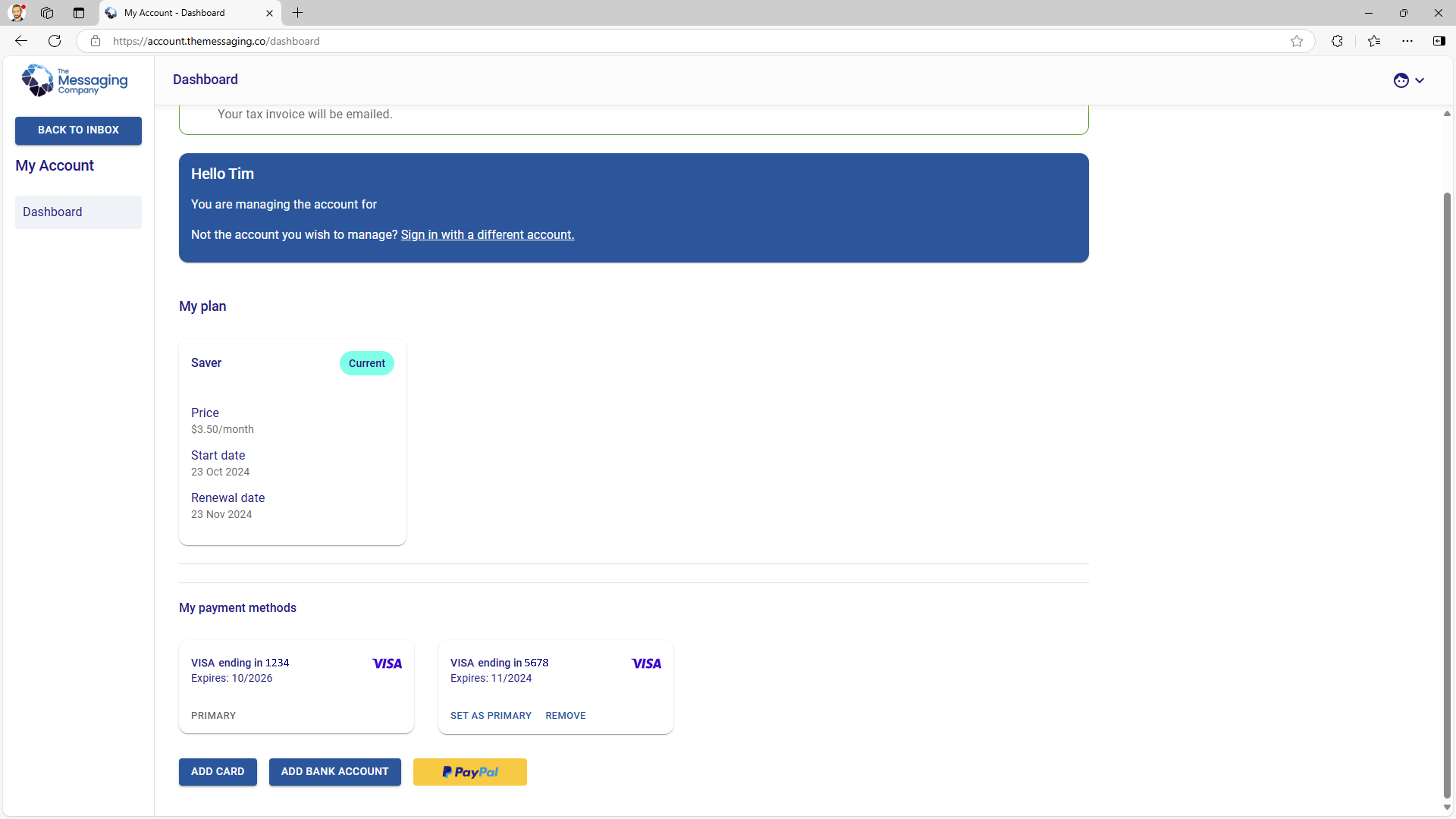 My Account - My payment methods - two payment methods setup.png