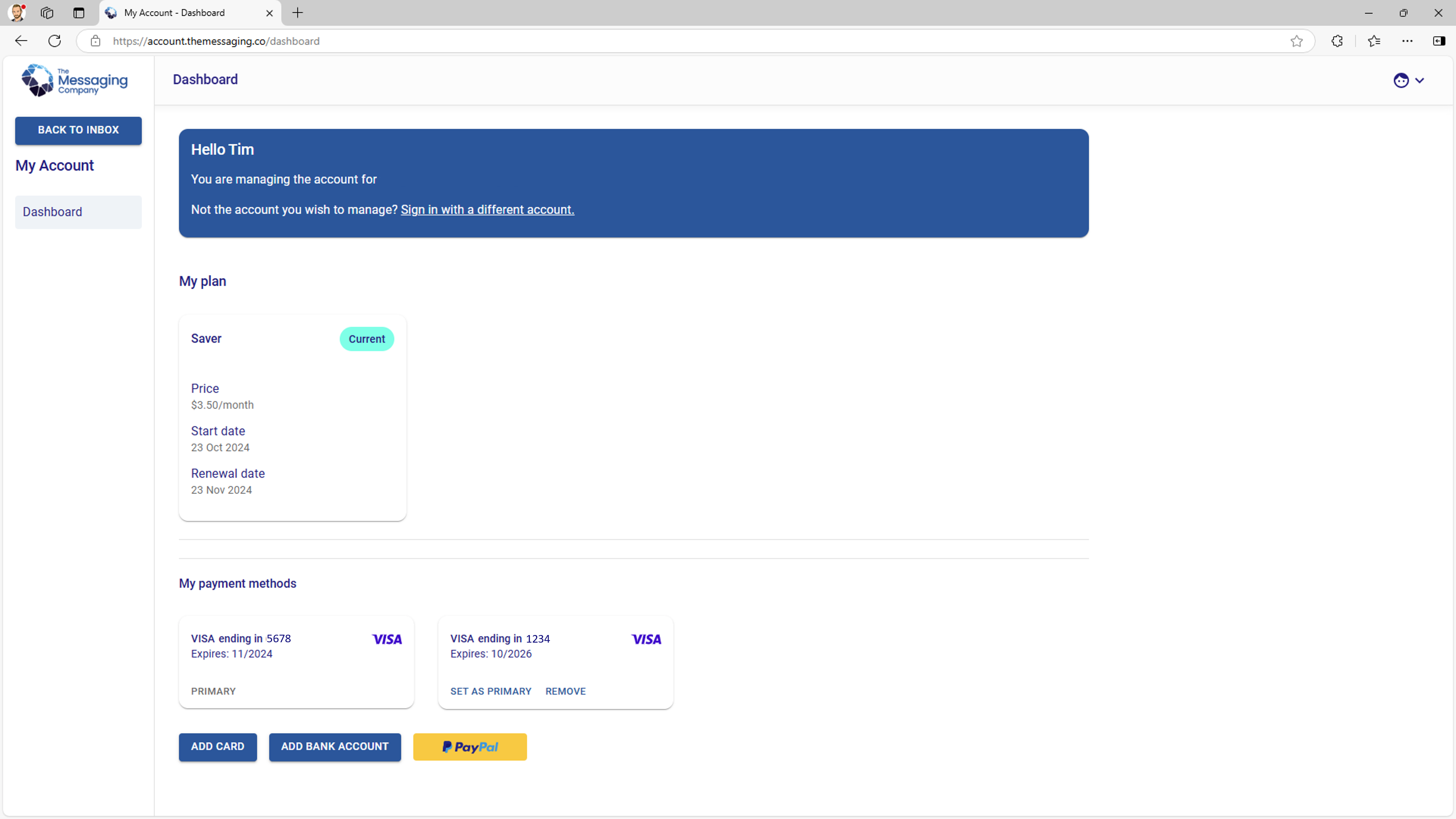 My Account - My payment methods - two payment methods setup - primary changed.png