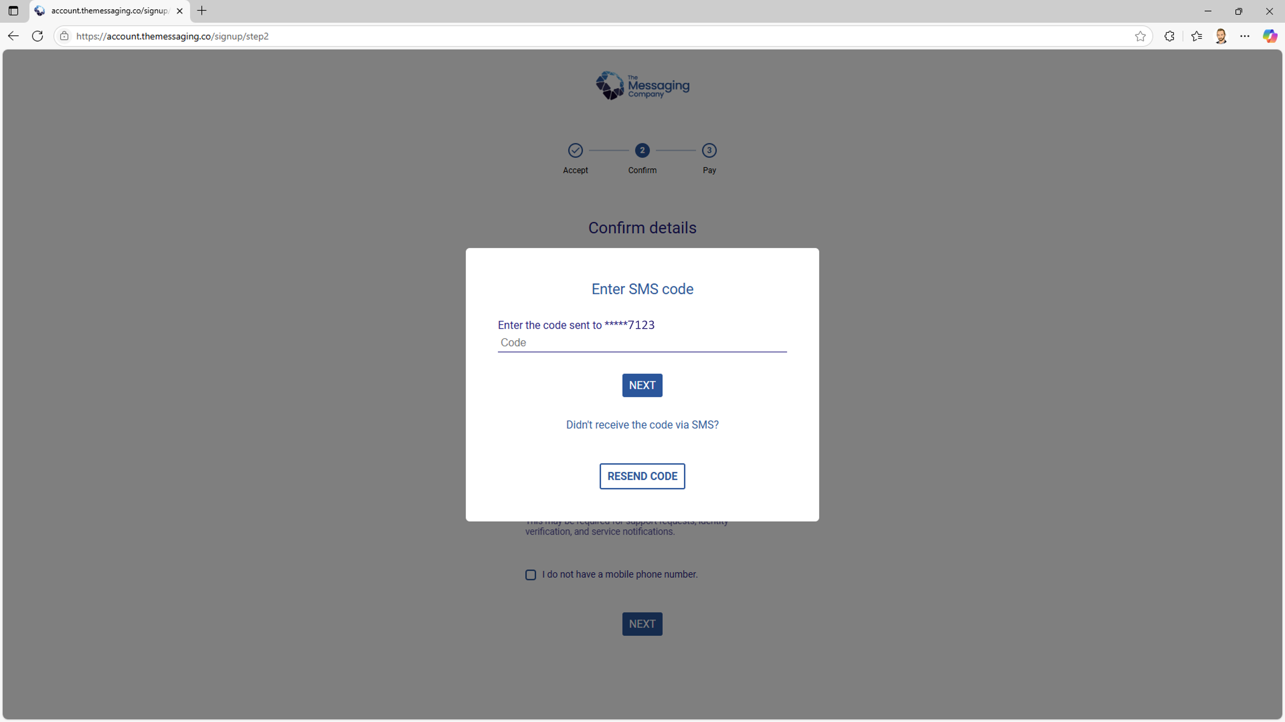 Sign-up process – The Messaging Company