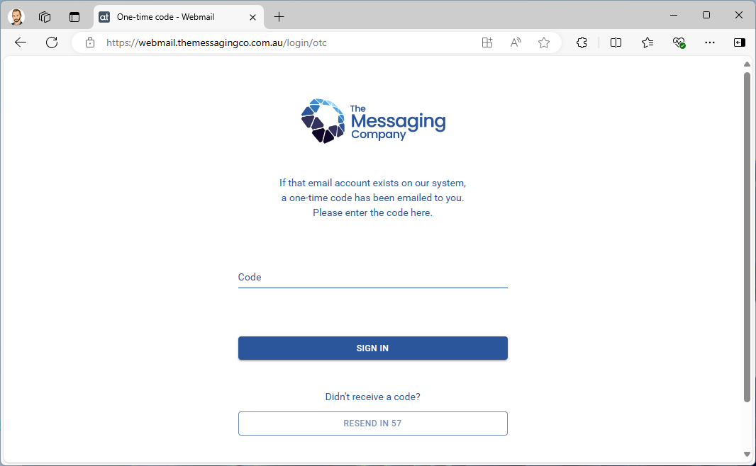 Webmail - One-time code - Enter code.png