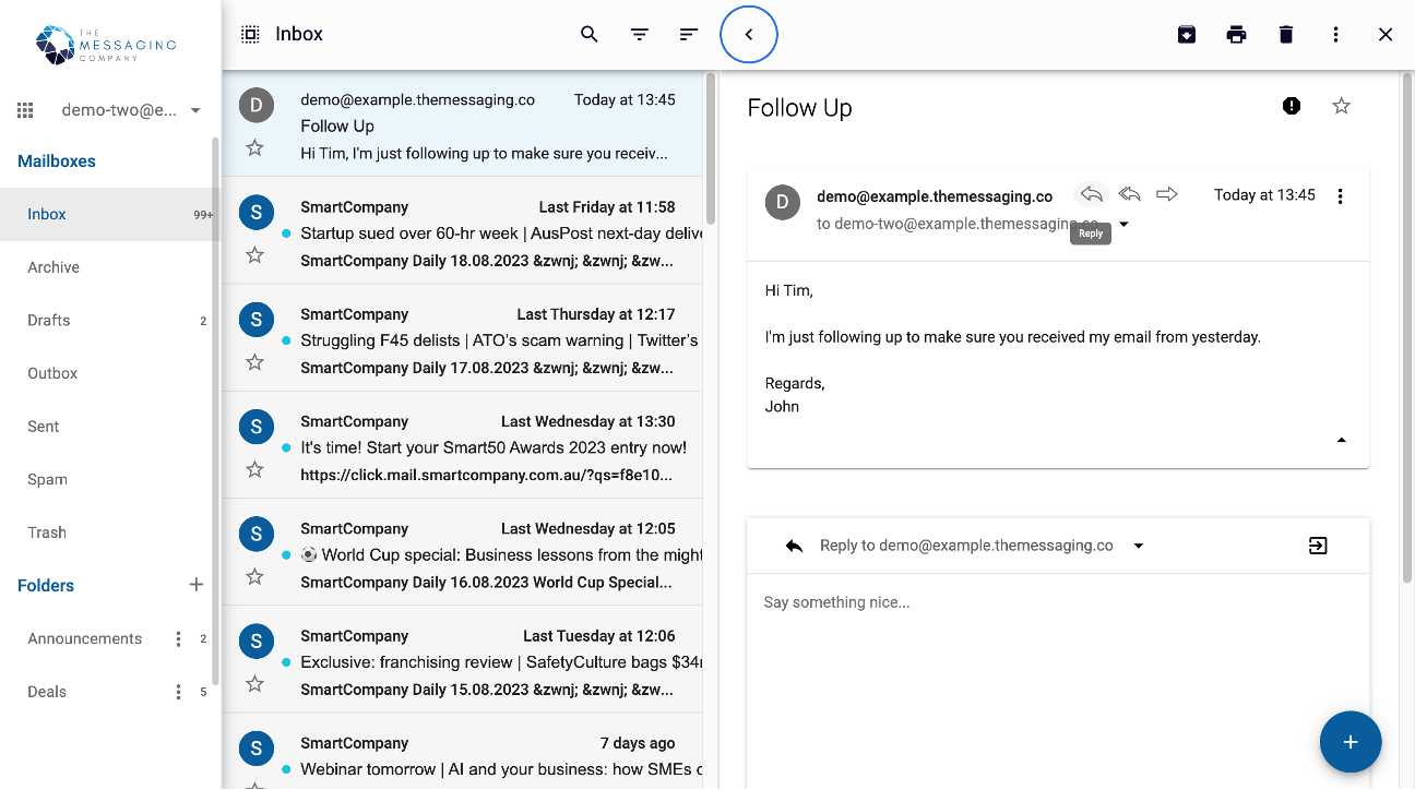 Replying to an email in Webmail