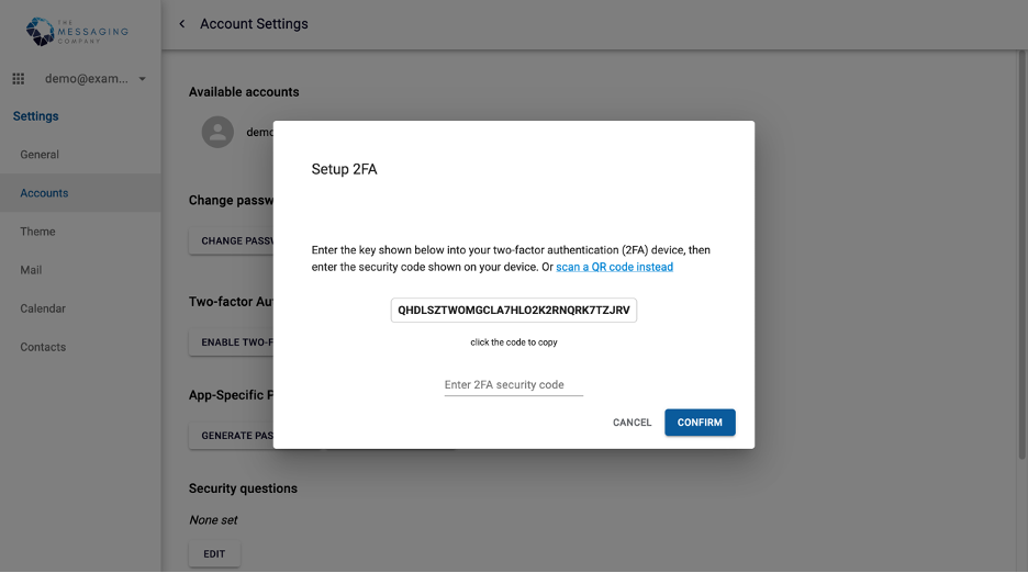 Setup twofactor authentication in Webmail The