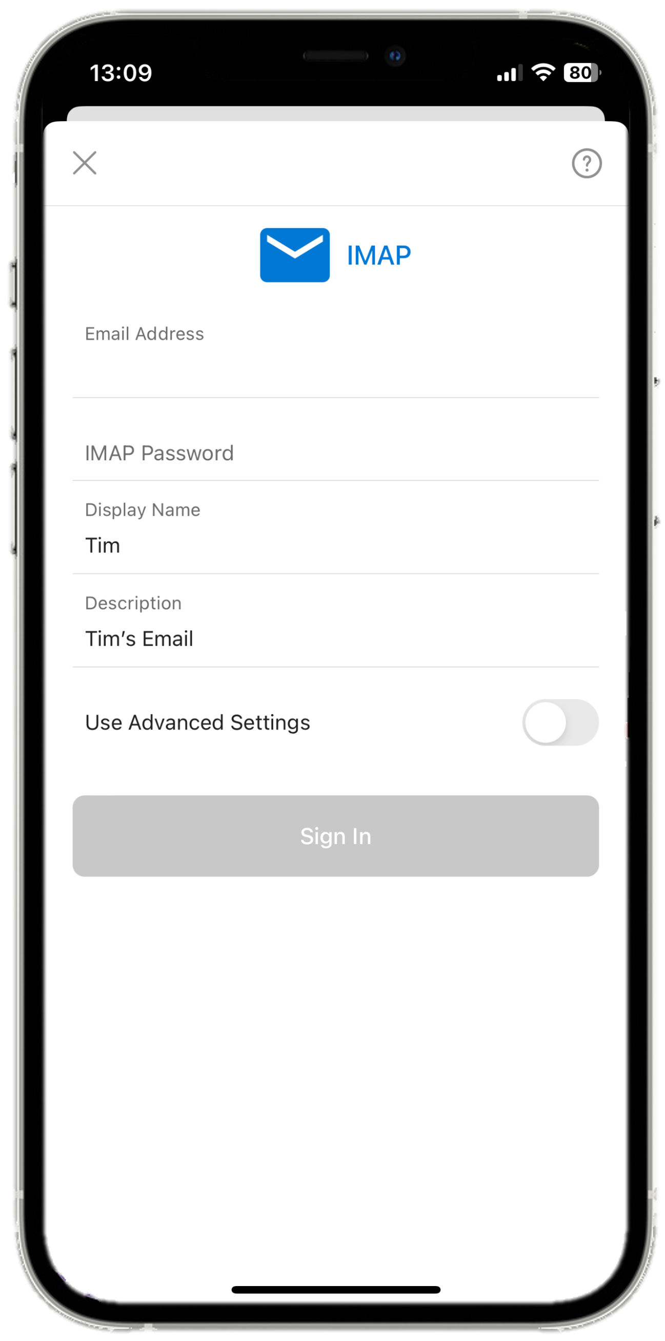 iOS 17 - Outlook - Settings - IMAP Account - Edit Log-in Information.png