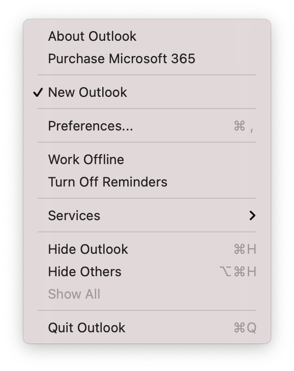 macOS Outlook - Outlook menu.png