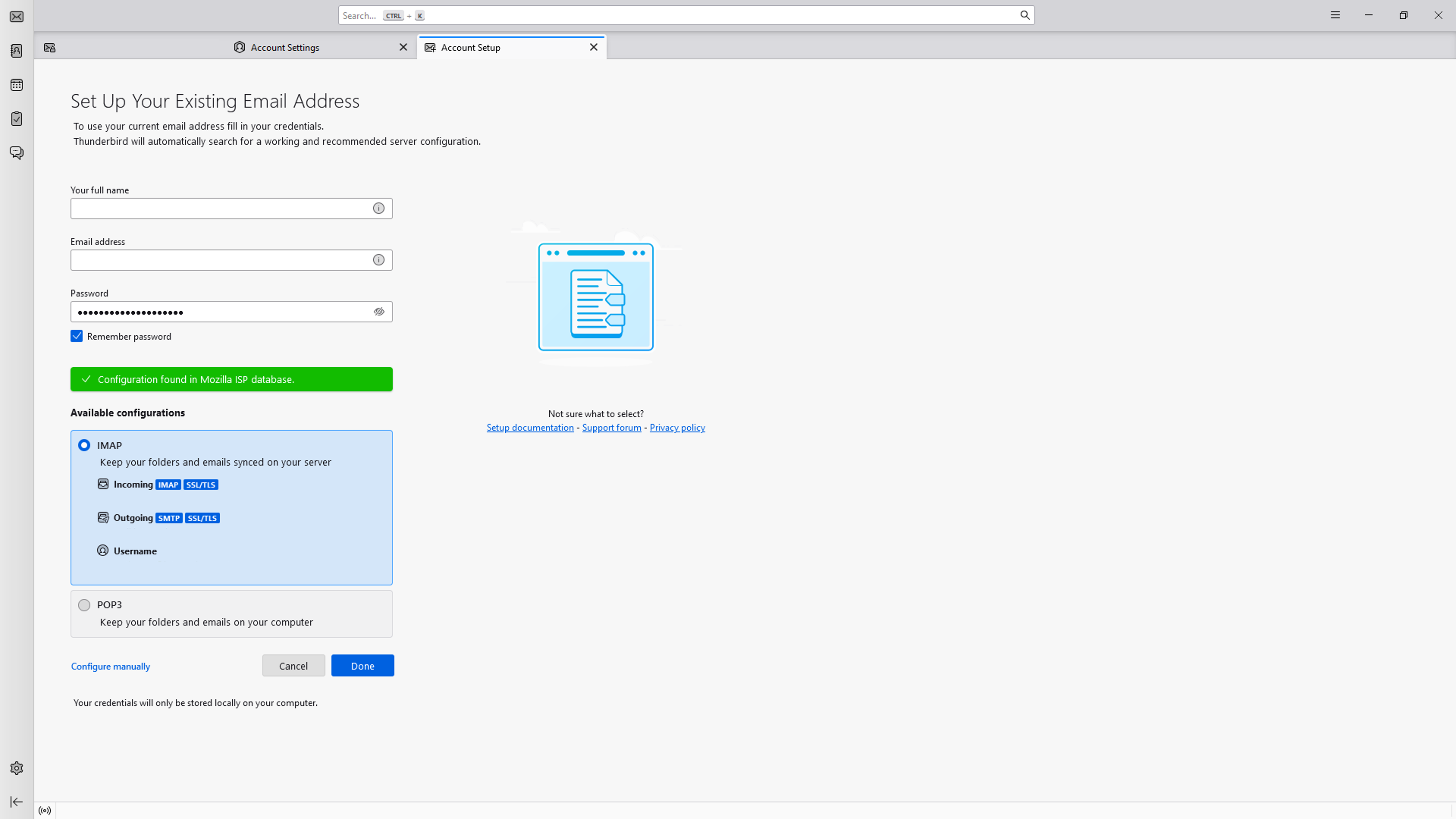 Thunderbird Set up your existing account - Done.png