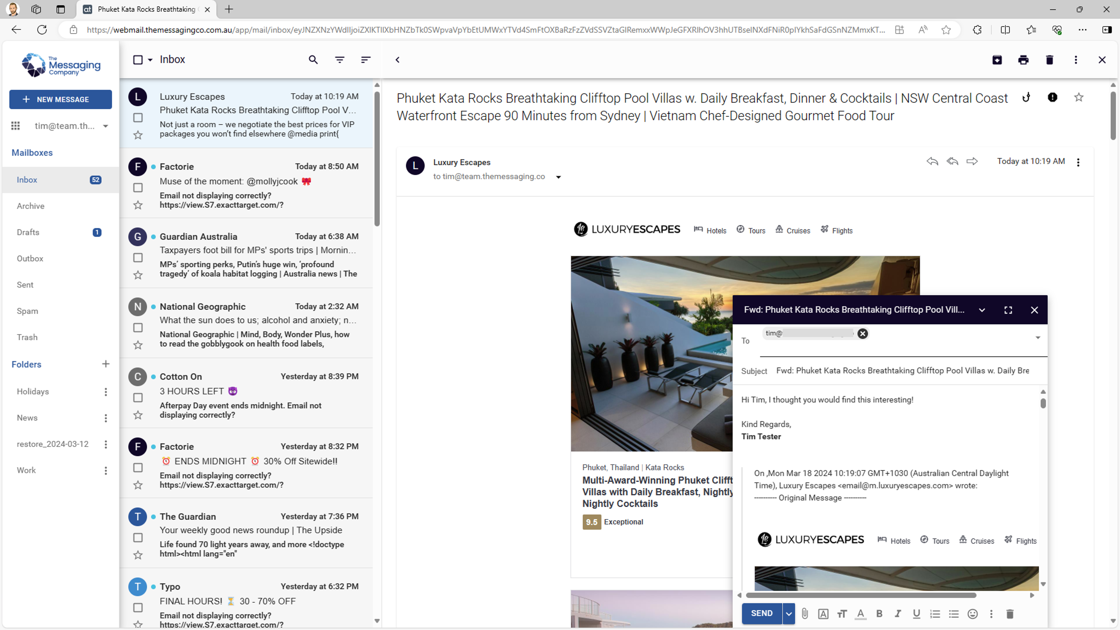 Webmail - Inbox - Email selected - Forward window - Personal message.png