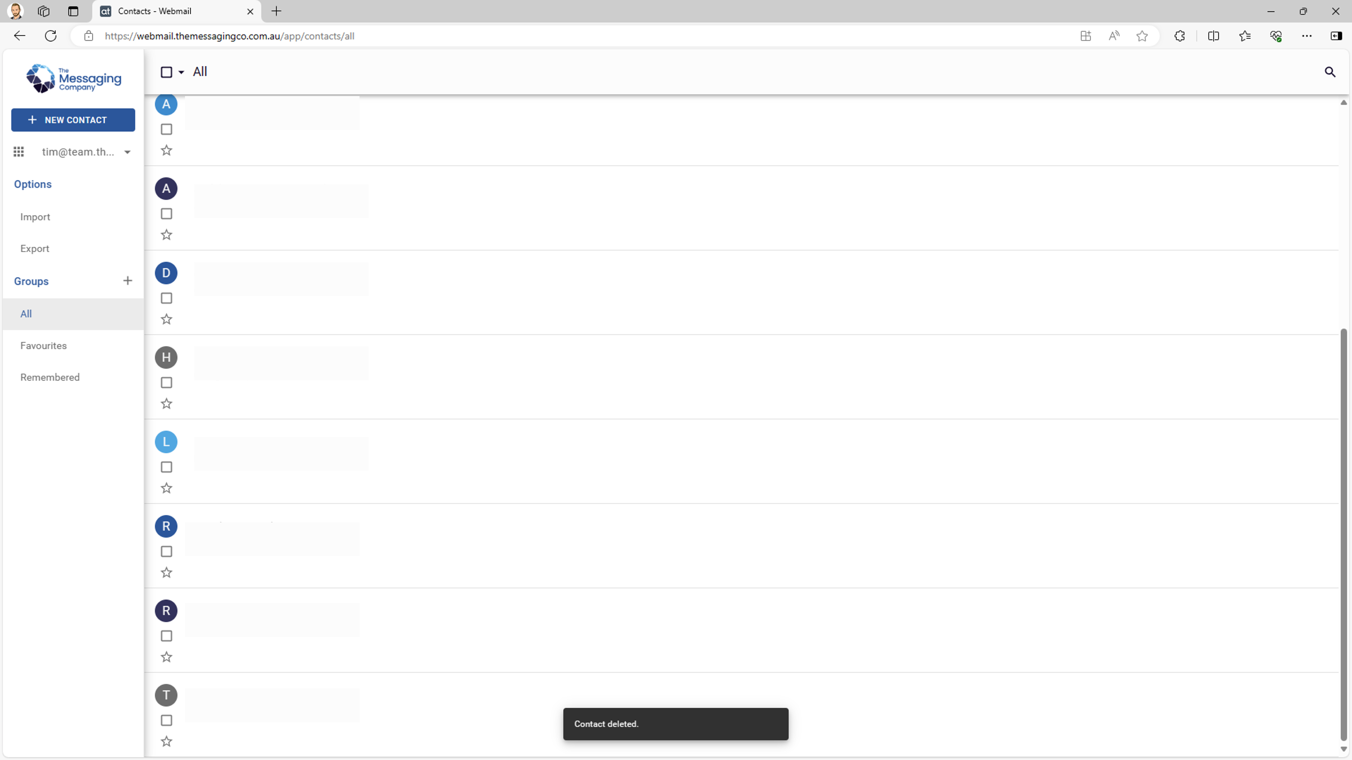 Webmail - Delete a contact - Delete confirmation.png