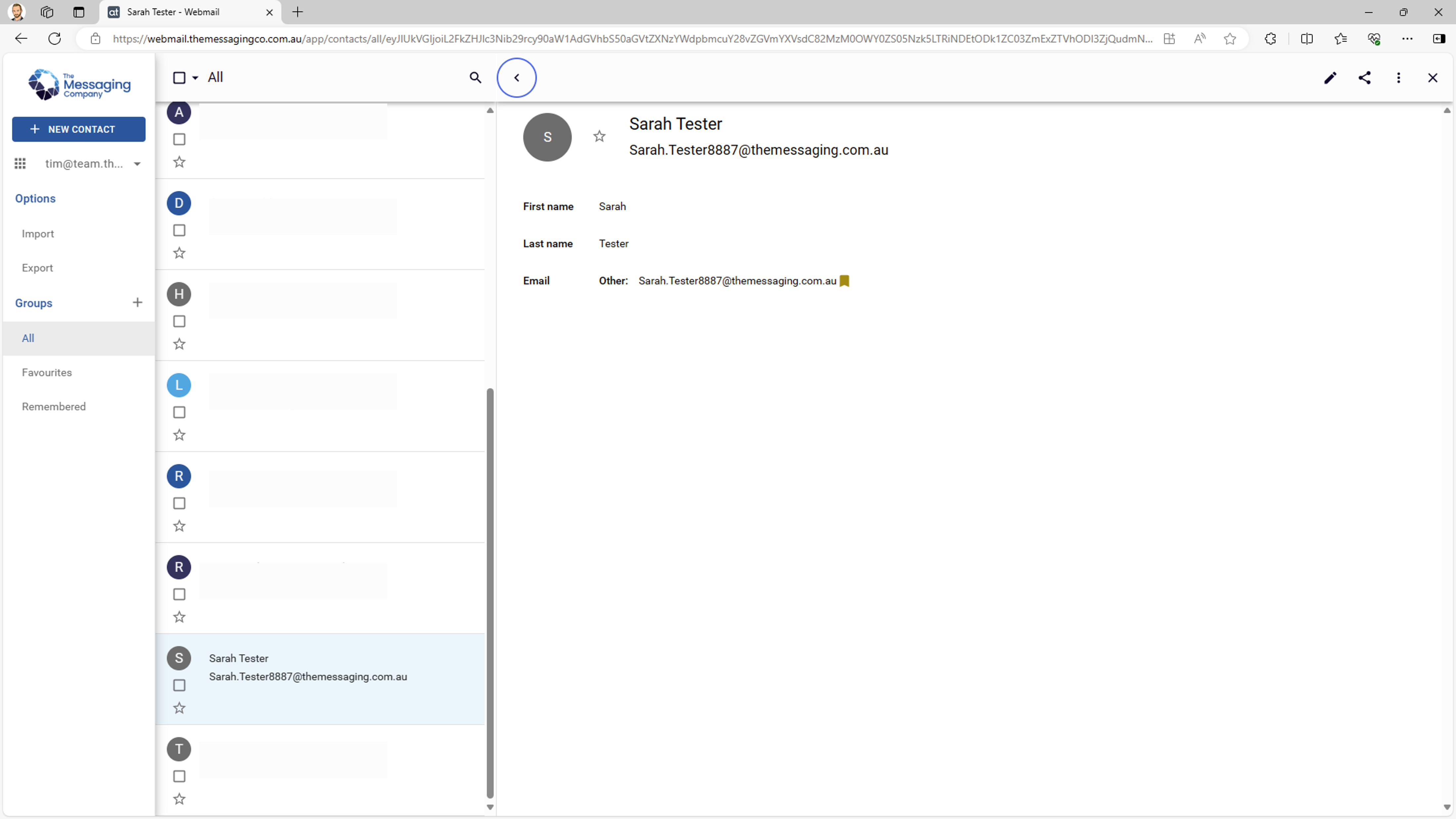 Webmail - Delete a contact - Contact selected.png